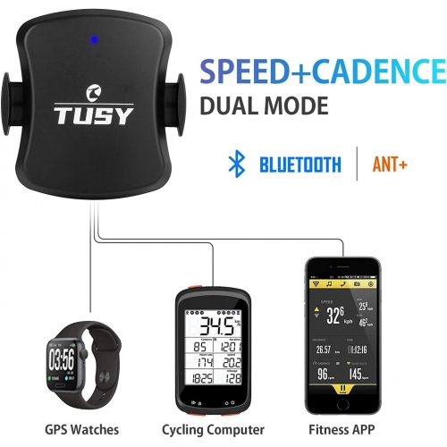  [아마존베스트]TUSY 2-in-1 Cycling Speed Sensor Cadence Sensor for Spin Bike, Bluetooth/ANT+ Magnetless Waterproof RPM Sensor for Exercise Bike