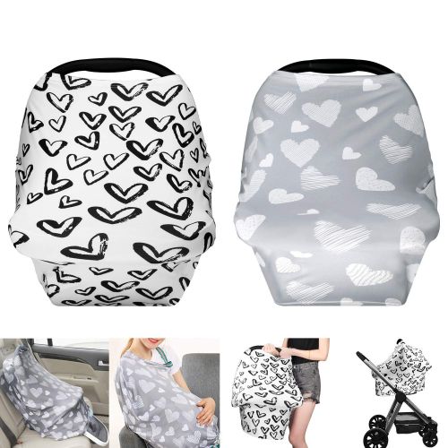  TUTUWEN [2Packs] Nursing Cover - Breastfeeding Cover Super Soft Cotton Multi Use for Baby Car Seat Covers Canopy Shopping Cart Cover Scarf-Hearts - Love