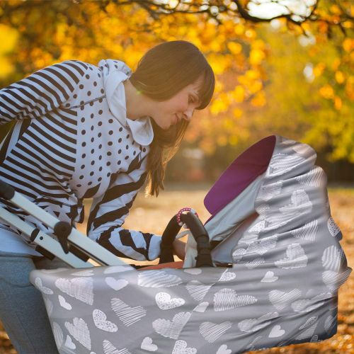  TUTUWEN [2Packs] Nursing Cover - Breastfeeding Cover Super Soft Cotton Multi Use for Baby Car Seat Covers Canopy Shopping Cart Cover Scarf-Hearts - Love