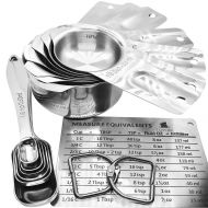 TUVIMA Measuring Cups and Spoons Set of 14 for Accurate Liquid and Dry Measuring - Premium 18/8 Stainless Steel 7 Cups and 6 Spoons plus 1 Professional Magnetic Measurement Convers