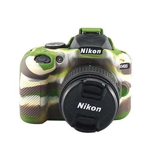 D3400 Silicone Case, TUYUNG Texture Camera Housing Shell Case Protective Cover, Compatible with Nikon D3400 Cameras, Army Green
