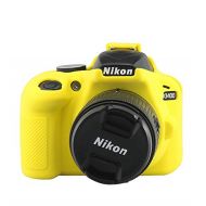 D3400 Silicone Case, TUYUNG Texture Camera Housing Shell Case Protective Cover, Compatible with Nikon D3400 Cameras, Yellow