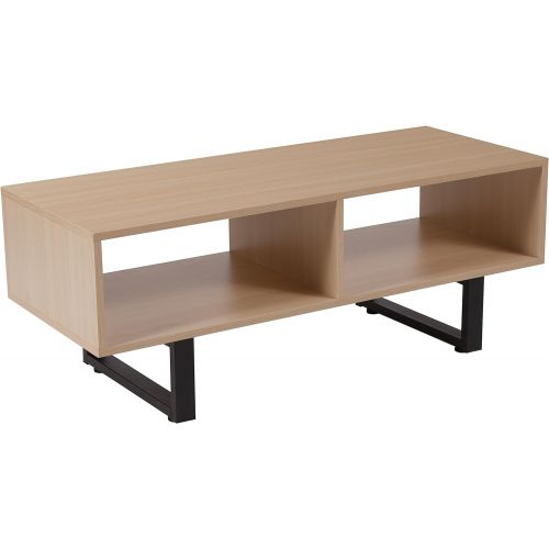  TV table Flash Furniture Hyde Square Collection Beech Wood Grain Finish TV Stand and Media Console with Black Metal Legs