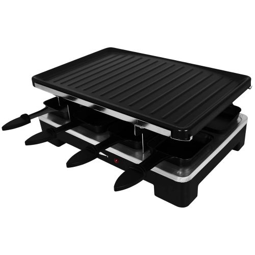 TW24 Electric Raclette Grill for 8 People with Pan and Slider 1200-1400 Watt Table Grill Non-Stick Coating Party Grill