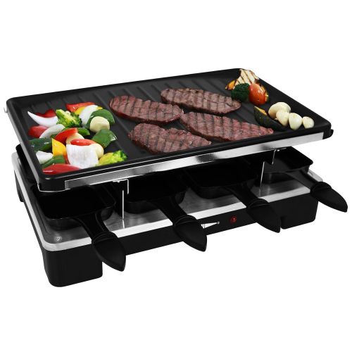  TW24 Electric Raclette Grill for 8 People with Pan and Slider 1200-1400 Watt Table Grill Non-Stick Coating Party Grill