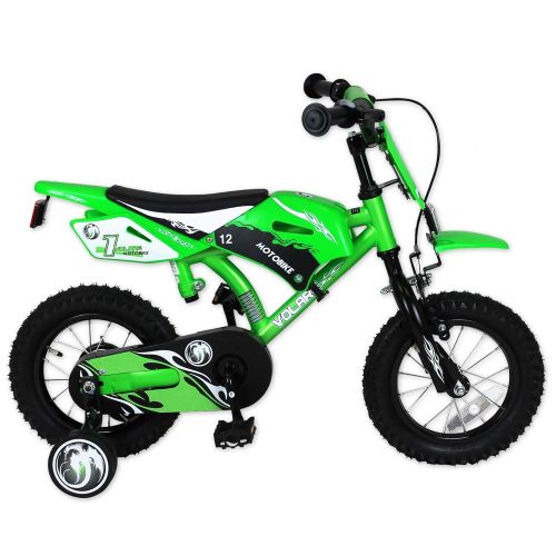  TW24 12 Zoll Kinderfahrrad im Motorrad Design Fahrrad mit Hilfsrader Kinderrad Motobike gruen