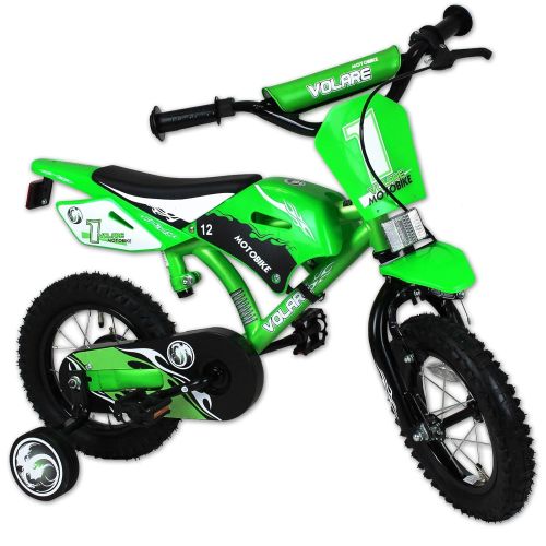  TW24 12 Zoll Kinderfahrrad im Motorrad Design Fahrrad mit Hilfsrader Kinderrad Motobike gruen