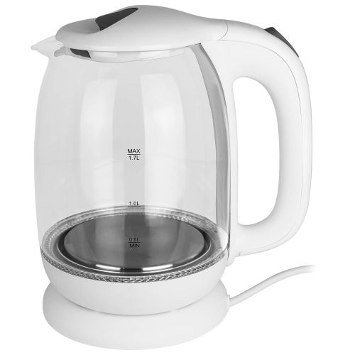  TW24 Wasserkocher mit LED Beleuchtung 1,7L mit Farbwahl Kunststoff Glas Wasser Kocher Teekocher automatische Abschaltung Glaswasserkocher (Weiss)