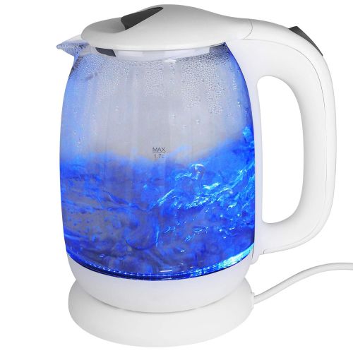  TW24 Wasserkocher mit LED Beleuchtung 1,7L mit Farbwahl Kunststoff Glas Wasser Kocher Teekocher automatische Abschaltung Glaswasserkocher (Weiss)