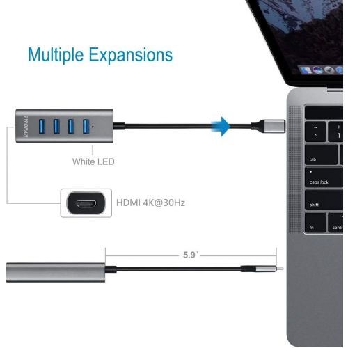  [아마존 핫딜] [아마존핫딜]TWOPAN USB C Hub T1-H, 5-in-1 USB Type C Hub with HDMI(4K) Output and 4 USB 3.0 Ports Compatible with Samsung Galaxy S10+/S10/S9/S8 MacBook Air/Pro Chromebook iPad Pro Travellers C