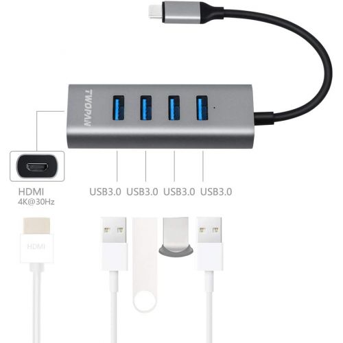  [아마존 핫딜] [아마존핫딜]TWOPAN USB C Hub T1-H, 5-in-1 USB Type C Hub with HDMI(4K) Output and 4 USB 3.0 Ports Compatible with Samsung Galaxy S10+/S10/S9/S8 MacBook Air/Pro Chromebook iPad Pro Travellers C