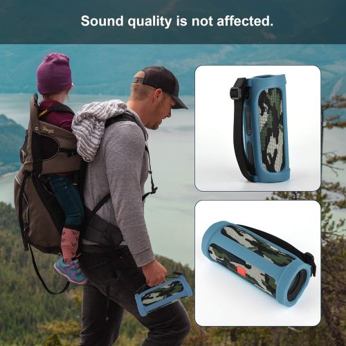  Silicone Case for JBL Flip 4 - Waterproof Portable Bluetooth Speaker, TXEsign Travel Carrying Case Speaker Cover Protective Pouch Sleeve with Hand Strap (Ocean Blue)