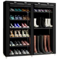 TXT&BAZ 27-Pairs Portable Boot Rack Double Row Shoe Rack Covered with Nonwoven Fabric(7-Tiers Black