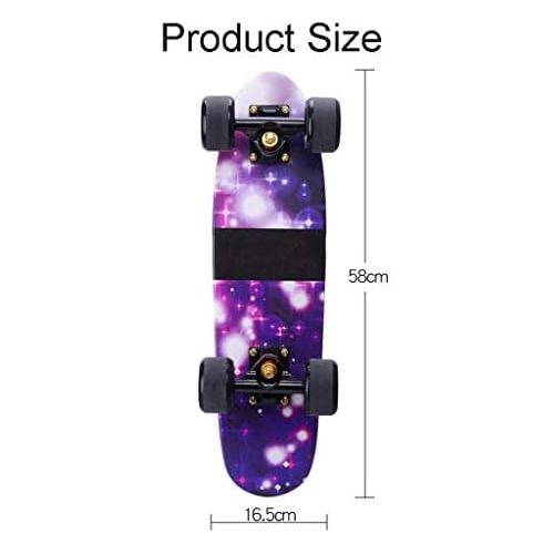  TXTC Skateboard Small Fish Board Beginner Adult Boys and Girls Skateboard with Colorful Flashing Wheels Adult Travel Four-Wheeled Scooter, Complete 22 Inch Cruiser Skateboard (Color : A