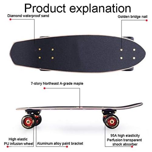  TXTC Skateboard Small Fish Board Beginner Adult Boys and Girls Skateboard with Colorful Flashing Wheels Adult Travel Four-Wheeled Scooter, Complete 22 Inch Cruiser Skateboard (Color : A