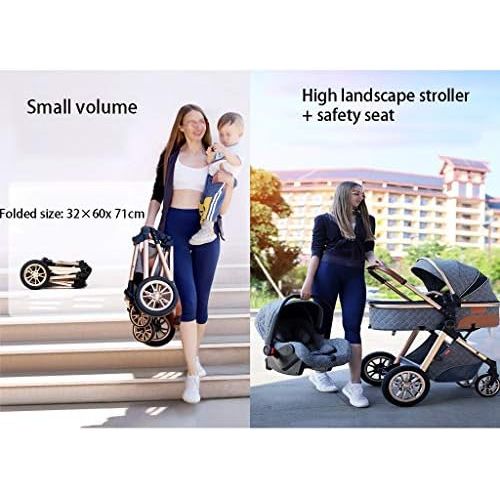  TXTC 3 in 1 Stroller Carriage with Oversized Canopy/Easy One-Hand Fold,Foldable Luxury Baby Stroller Anti-Shock Springs High View Pram Baby Stroller with Baby Basket (Color : Blue)