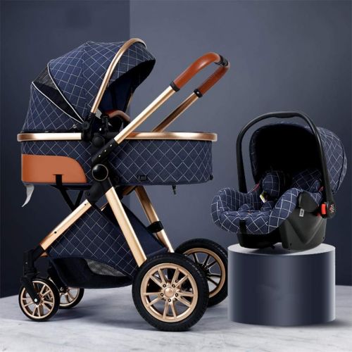  TXTC 3 in 1 Stroller Carriage with Oversized Canopy/Easy One-Hand Fold,Foldable Luxury Baby Stroller Anti-Shock Springs High View Pram Baby Stroller with Baby Basket (Color : Blue)