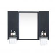 TY-WallMirrors JAD@ Black Wall Mounted Mirror with Shelf Side Cabinet Side Cabinet Stainless Steel Bathroom Makeup Mirror Mirrors