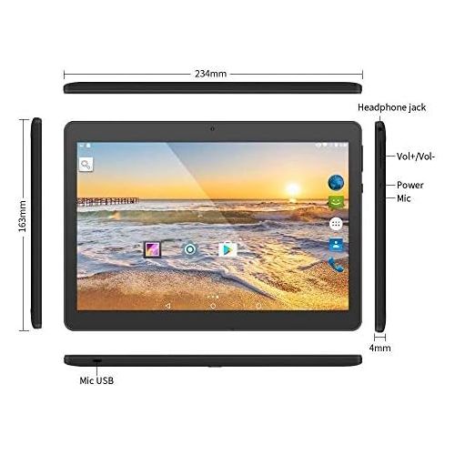  [아마존베스트]Android 8.1 Tablet 10 Inch Dual SIM 4GB RAM 64GB Memory Octa Core CPU, 1920 x 1200 Full HD IPS Touch Screen, Dual Camera 3MP and 8MP, WiFi/WLAN/Bluetooth/GPS TYD-108 (Black)