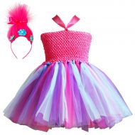 TYHTYM Trolls Costumes Little Girls Princess Poppy Cosplay Birthday Halloween Toddler Kids Fancy Baby Tutu Dresses with Headband