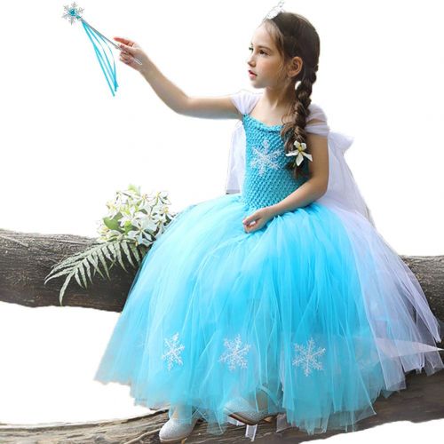  TYHTYM Elsa Anna Princess Dresses Girls Queen Frozen Tutu Cinderella Costumes Halloween Birthday Pageant Party with Tiara Wand Set