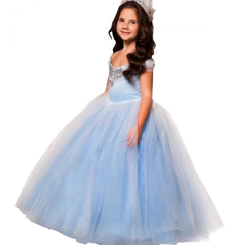  TYHTYM Stunning Blue Pageant Dresses for Girls Cinderella Costumes Puffy Tulle Princess Ball Gown Kids Birthday Party