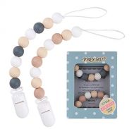 [아마존베스트]Pacifier Clip, TYRY.HU Silicone Teething Beads Binky Teether Holder for Girls, Baby Shower Gift, 2 Pack (White+Grey)