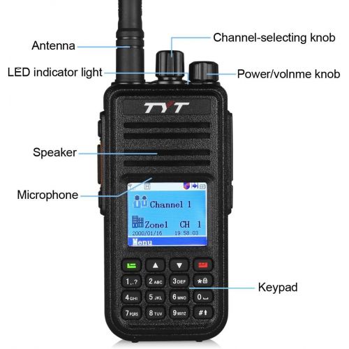  TYT Tytera MD-380 DMR Digital Radio, VHF 136-174 Walkie Talkie, Transceiver Compatible with Mototrbo, Up to 1000 Channels, with Color LCD Display, Cable & 2 Antenna (High Gain One