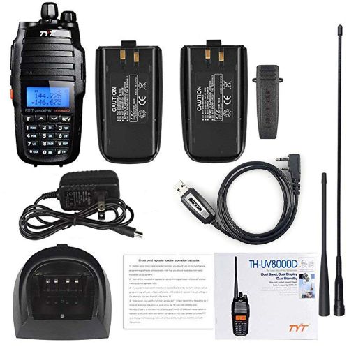  TYT TH-UV8000D High Power 10-Watt Dual Band 2M/70CM Two Way Radio Cross-Band Repeater Amateur Hand held Transceiver HAM, with Free Backup Battery