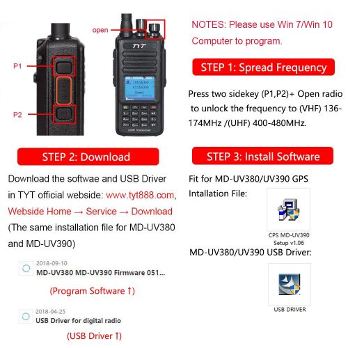  TYT MD-UV390 Dual Band 136-174MHz/400-480MHz GPS Handheld Two Way Radio VHF/UHF Ham Amateur