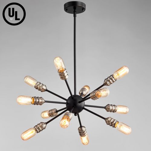  SputnikChandelier Mid Century Modern Pendant 12 Light Rustic Ceiling Light Bronze and Black LivingRoomLighting DiningRoomLights UL Listed by TZOE