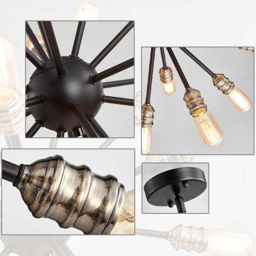  SputnikChandelier Mid Century Modern Pendant 12 Light Rustic Ceiling Light Bronze and Black LivingRoomLighting DiningRoomLights UL Listed by TZOE