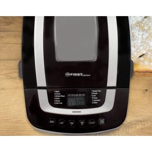  TZS First Austria - Brotbackautomat mit 2 Knethaken 900-1200g | Marmelade und Teig-Programm | Glutenfrei-Programm | Einstellbarer Braeunungsgrad | Startverzoegerung-Funktion 800W 12