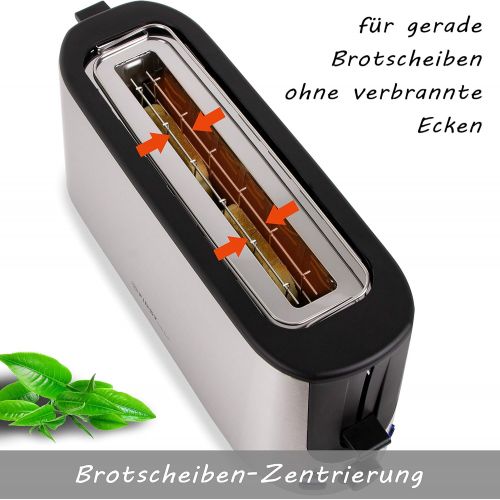  TZS First Austria - 2 Scheiben Automatik Toaster Edelstahl Langschlitztoaster 1000W integrierter Broetchenaufsatz, Cool-Touch Gehause, Kruemelschublade, Braunungsgrad einstellbar, La