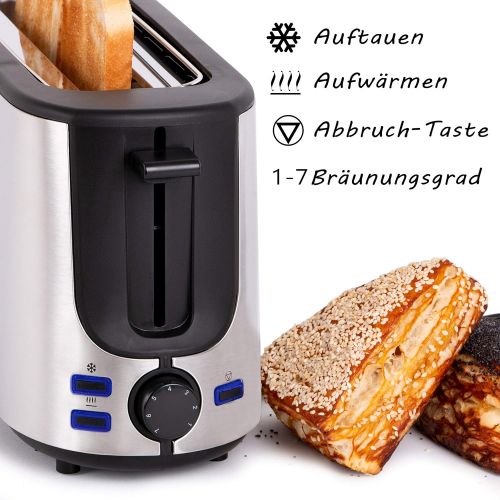  TZS First Austria - 2 Scheiben Automatik Toaster Edelstahl Langschlitztoaster 1000W integrierter Broetchenaufsatz, Cool-Touch Gehause, Kruemelschublade, Braunungsgrad einstellbar, La