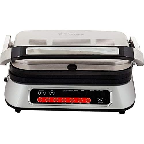  TZS First Austria - 2100 Watt Digital Contact Grill with Automatic Thickness Detection, Electric Table Barbecue Sandwich Toaster, 180° Opening Angle, Sandwich Grill, Automatic Disp