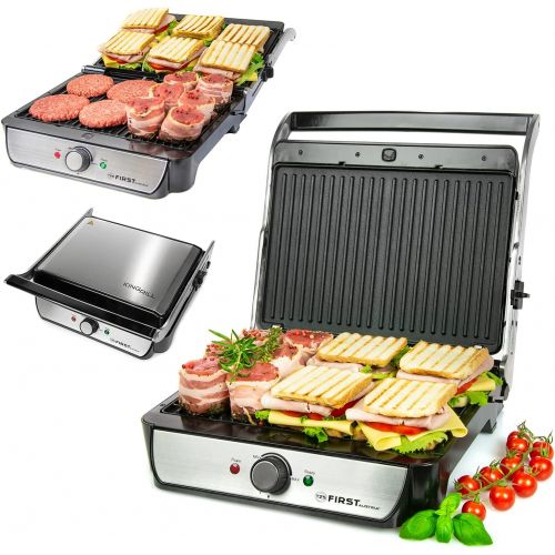  TZS First Austria - 2000W XXL elektrischer Kontaktgrill mit herausnehmbaren Platten, 180° OEffnung, Panini-Maker Grill Tischgrill mit Temperaturregler, grosse Platten, Fettauffangsch