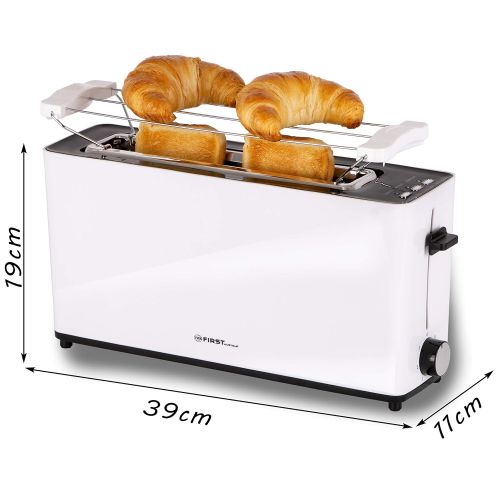  TZS First Austria - 2 Slices Long Slotted Toaster Toaster with Added Function, Cool-Touch Casing, Integrated Bun Attachment, Crumb Tray, Sandwich Toast, Suitable for Long Slotted T