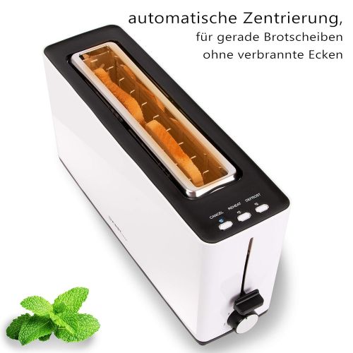  TZS First Austria - 2 Slices Long Slotted Toaster Toaster with Added Function, Cool-Touch Casing, Integrated Bun Attachment, Crumb Tray, Sandwich Toast, Suitable for Long Slotted T