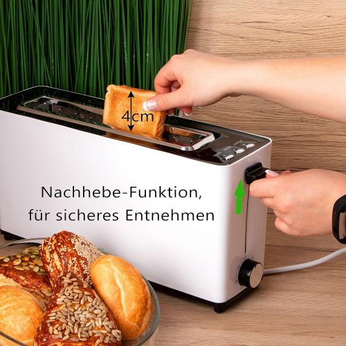  TZS First Austria - 2 Slices Long Slotted Toaster Toaster with Added Function, Cool-Touch Casing, Integrated Bun Attachment, Crumb Tray, Sandwich Toast, Suitable for Long Slotted T