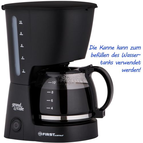  TZS First Austria - 10 Tassen Filterkaffeemaschine mit Dauerfilter 1 Liter Kaffeemaschine mit Warmhalteplatte | matt schwarz | Filtermaschine mit Glaskanne | Permanentfilter | Trop