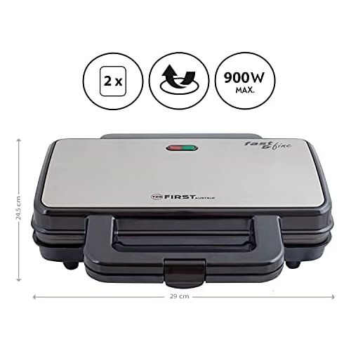  TZS First Austria - 900 Watt Sandwichtoaster fuer XXL Toast-Scheiben | Thermostat | Backampel | elektrischer Sandwichmaker mit Muschelform | Sandwich-Grill | schwarz | fuer grosse San