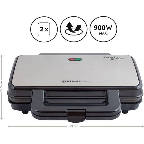  TZS First Austria - 900 Watt Sandwichtoaster fuer XXL Toast-Scheiben | Thermostat | Backampel | elektrischer Sandwichmaker mit Muschelform | Sandwich-Grill | schwarz | fuer grosse San