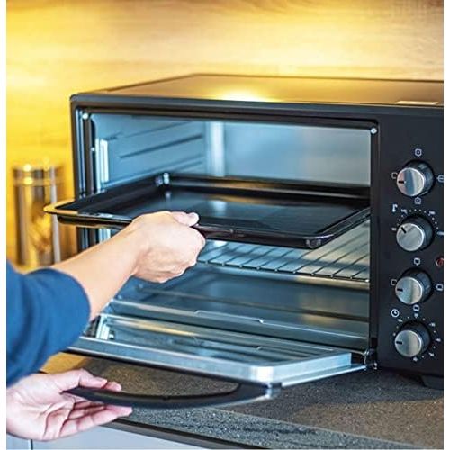  TZS First Austria - 45L 2000 Watt Mini Backofen mit Innenbeleuchtung | Umluft-Funktion | Drehspiess fuer 2 Huehnchen | Mini Pizza-ofen | herausnehmbares Kruemelblech