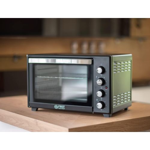  TZS First Austria - 45L 2000 Watt Mini Backofen mit Innenbeleuchtung | Umluft-Funktion | Drehspiess fuer 2 Huehnchen | Mini Pizza-ofen | herausnehmbares Kruemelblech