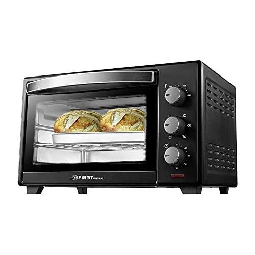  TZS First Austria - 19 Liter Minibackofen mit Kruemelblech | 1380 Watt | Innenbeleuchtung | Umluft | Mini Pizza-Ofen | Doppelglastuer | Timer | Backofen | Mini Backofen | Pizzaofen