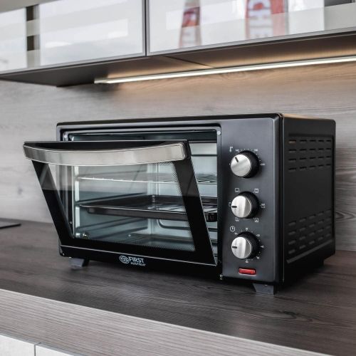  TZS First Austria - 19 Liter Minibackofen mit Kruemelblech | 1380 Watt | Innenbeleuchtung | Umluft | Mini Pizza-Ofen | Doppelglastuer | Timer | Backofen | Mini Backofen | Pizzaofen