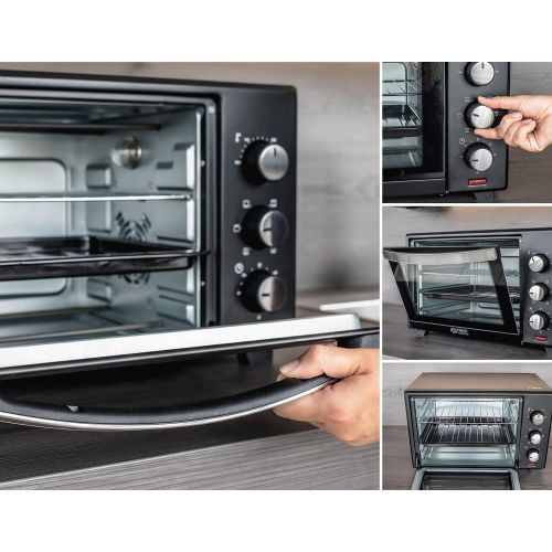  TZS First Austria - 19 Liter Minibackofen mit Kruemelblech | 1380 Watt | Innenbeleuchtung | Umluft | Mini Pizza-Ofen | Doppelglastuer | Timer | Backofen | Mini Backofen | Pizzaofen