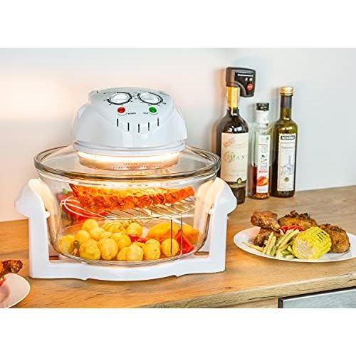  TZS First Austria - Halogenofen FA-5030-1 1400 Watt weiss 17 Liter mit Erweiterungsring Mini-Ofen Halogenofen mit Rezeptheft und Glasschuessel