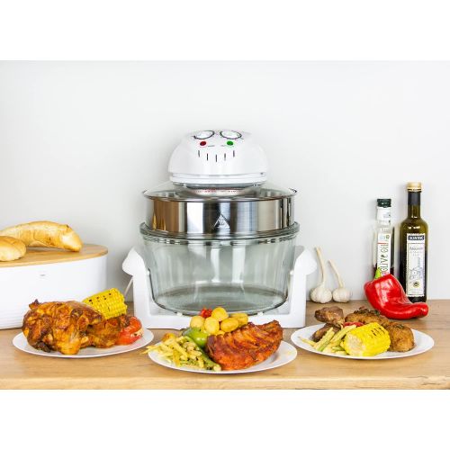  TZS First Austria - Halogenofen FA-5030-1 1400 Watt weiss 17 Liter mit Erweiterungsring Mini-Ofen Halogenofen mit Rezeptheft und Glasschuessel